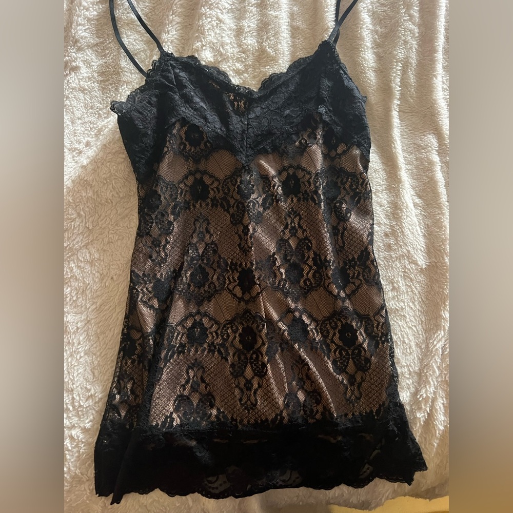 vintage black lace dress with tan underneath